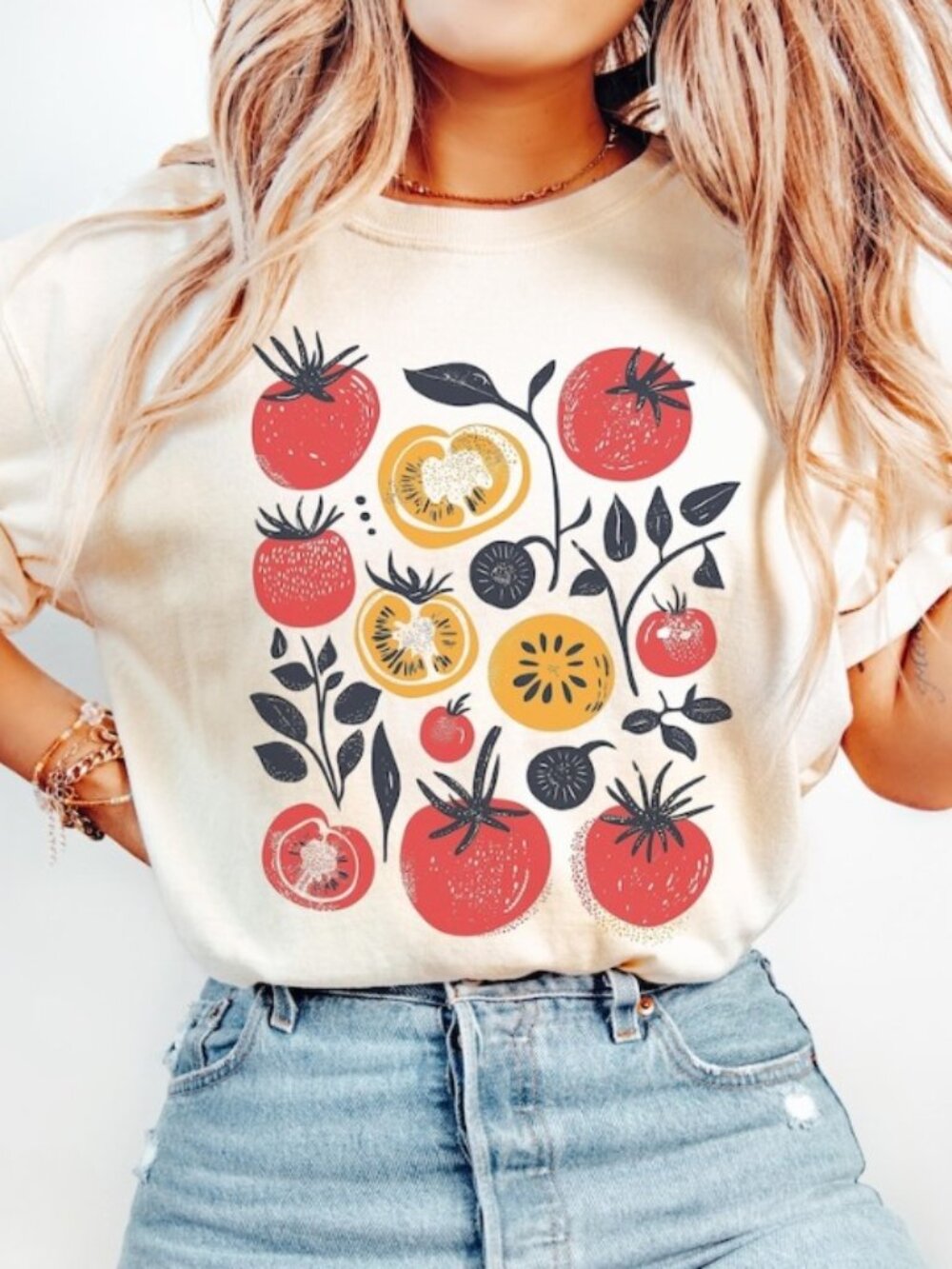 Tomato Garden Print T-shirt, Whimsical Cottagecore Vegan Tee